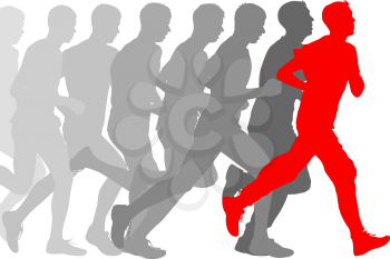 Set of silhouettes. Runners on sprint, men. vector illustration.