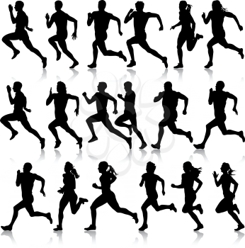 Set of silhouettes. Runners on sprint, men. vector illustration.