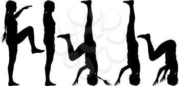 Black silhouette  woman in yoga pose on white background. Vector illustration.