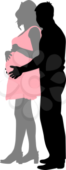 Silhouette Happy pregnant woman and her husband. Vector illustration.