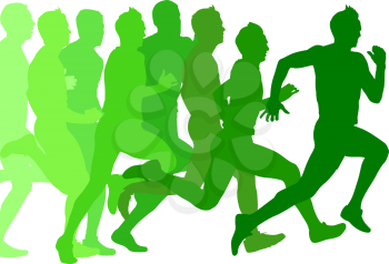 Set of green silhouettes. Runners on sprint, men. vector illustration.