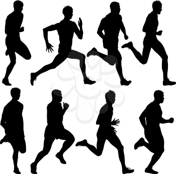 Set of silhouettes Runners on sprint, men. vector illustration.