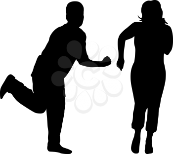 Silhouettes of dancing men and women. Vector illustration.