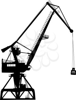Working crane in sea port for cargo industry design. Vector illustration.