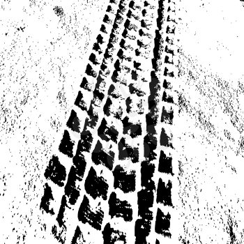 Grunge background with black tire track. Vector illustration.