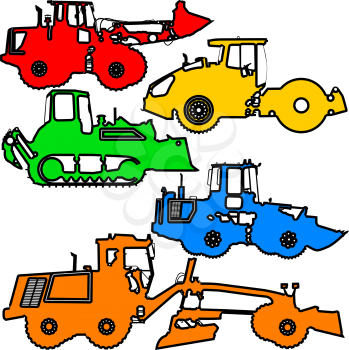 Set  color silhouettes  road construction equipment. Vector illustration.