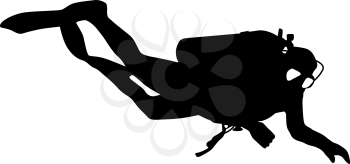 Black silhouette scuba divers. Vector illustration.