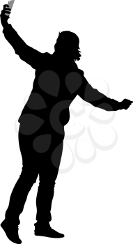 Silhouettes woman taking selfie with smartphone on white background. Vector illustration.