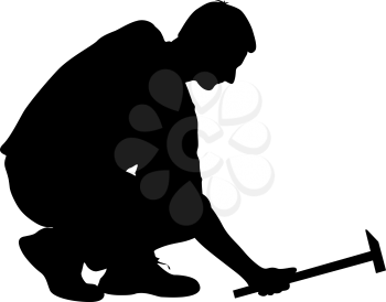 Silhouette man with hammer on a white background, vector illustration.