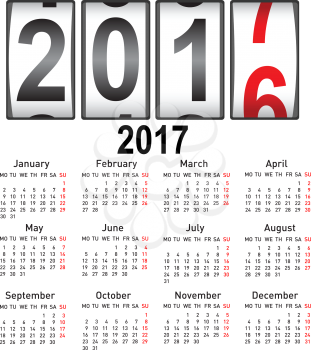 Stylish calendar for 2017. Week starts on Monday.