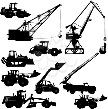 Set of silhouettes construction machinery. Vector illustration.