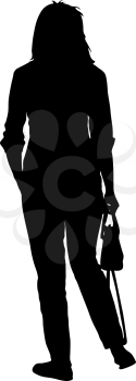 Silhouette young girl with handbag standing. Vector illustration.