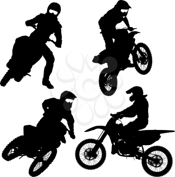 Set of biker motocross silhouettes, Vector illustration.
