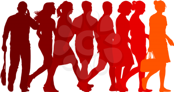 Set red silhouettes of beautiful man and woman on white background. Vector illustration.