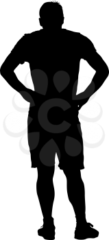 Black silhouette man holding hands on his hips. Vector illustration.