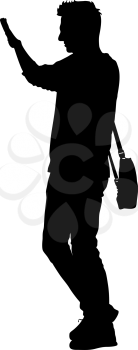 Black silhouettes man with arm raised. Vector illustration.