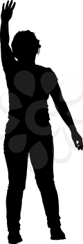 Black silhouettes of beautiful woman with arm raised. Vector illustration.