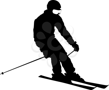 Mountain skier speeding down slope. Vector sport silhouette.