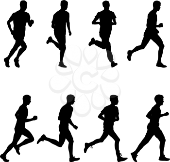 Set of silhouettes Runners on sprint men vector illustration.
