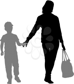 Silhouette of happy family on a white background. Vector illustration