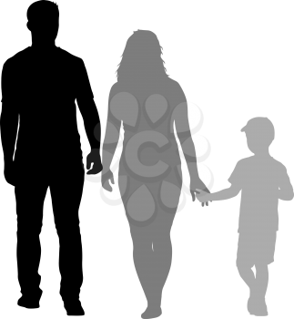 Silhouette of happy family on a white background. Vector illustration