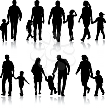 Set silhouette of happy family on a white background.