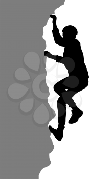 Black silhouette rock climber on white background.