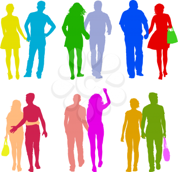 Set Couples man and woman silhouettes on a white background. Vector illustration.