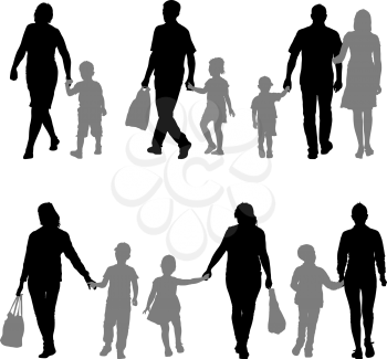 Set silhouette of happy family on a white background. Vector illustration