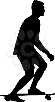 Silhouettes skateboarder performs jumping on a white background.