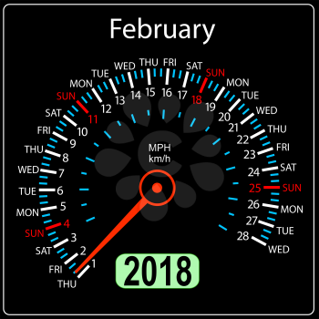 Year 2018 calendar speedometer car in concept. February.