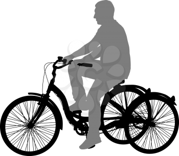 Silhouette of a tricycle male on white background.