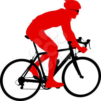 Silhouette of a cyclist male on white background.