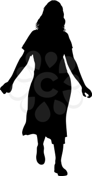 Black silhouette woman standing, people on white background.