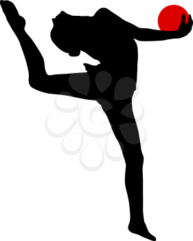 Silhouette girl gymnast with the ball on white background.