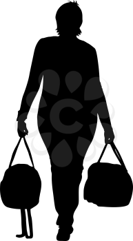 Silhouette of People carrying bag luggage on White Background.