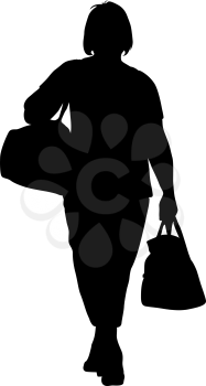 Silhouette of People carrying bag luggage on White Background.