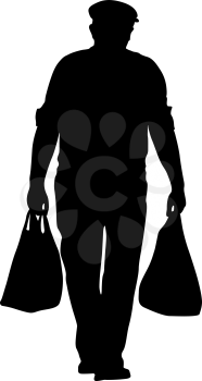Silhouette of People with bag and shopping on White Background.