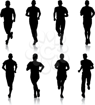 Set of silhouettes Runners on sprint, man.