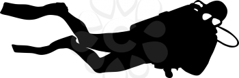Black silhouette scuba divers on a white background.
