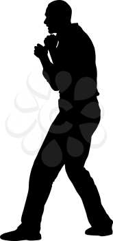 Black silhouette of an athlete boxer on a white background.