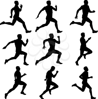 Set of silhouettes. Runners on sprint men.