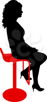 Silhouette girl sitting on a chair white background.
