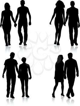 Set couples man and woman silhouettes on a white background.