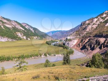 Waves, spray and foam river Katun in Altai mountains Siberia, Russia.