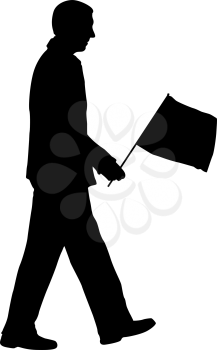 Black silhouettes of man with flag on white background.