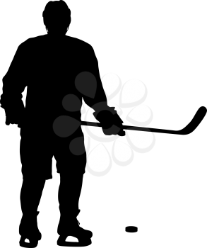 Silhouette of hockey player on white background.