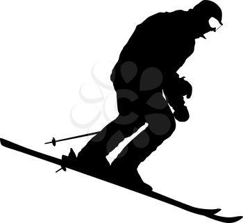 Mountain skier speeding down slope sport silhouette.