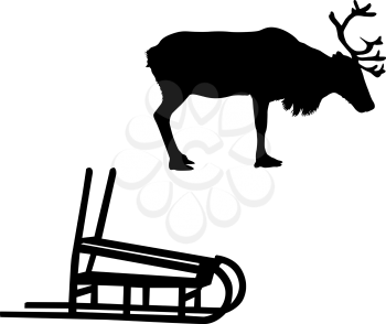 Silhouette deer with great antler on white background.