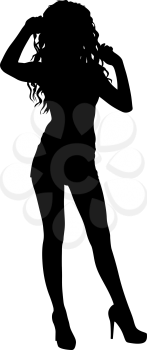 Black silhouette of a beautiful girl on a white background.